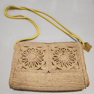 Vintage Mr. Ernest Straw Woven Shoulder Purse Clutch Floral Pattern